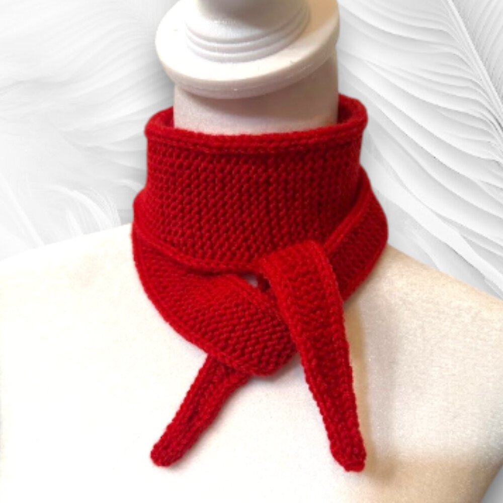 Red Knit Scarf Kerchief Handmade Neck Shawl